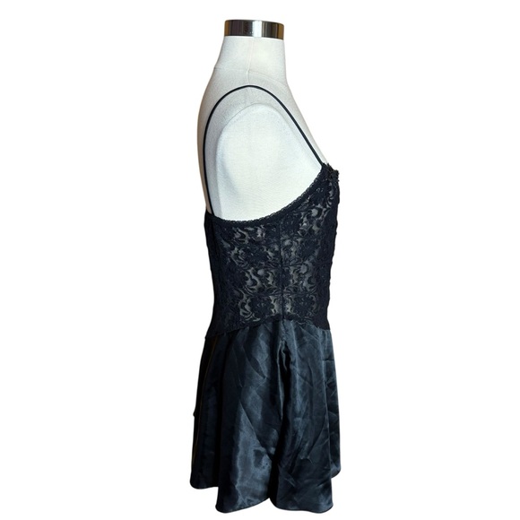 Vintage 90s Cinema Etoile Black Sequin Beaded Sheer Lace Satin Skirt Lingerie M - Picture 6 of 10